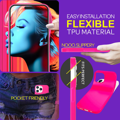 NALIA Neon Silikonhülle für iPhone 15 Pro – Soft-Touch & Signal-Neon – NEONSHOCK (Matte Schutzhülle) – Marke aus Berlin Pink NALIA Neon Hülle