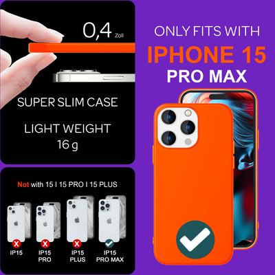 NALIA Neon Silikonhülle für iPhone 15 Pro Max – Soft-Touch & Signal-Neon – NEONSHOCK (Matte Schutzhülle) – Marke aus Berlin Orange NALIA Protective Hülle