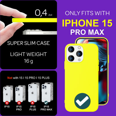 NALIA Neon Silikonhülle für iPhone 15 Pro Max – Soft-Touch & Signal-Neon – NEONSHOCK (Matte Schutzhülle) – Marke aus Berlin Gelb NALIA Protective Hülle