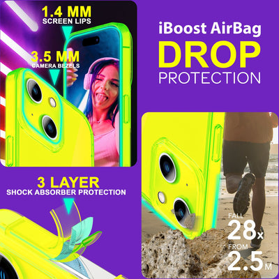 NALIA Neon Silikonhülle für iPhone 15 Plus – Knallige Signal-Farbe & Linsenschutz – VIBE (Transparentes Case) – Marke aus Berlin Gelb NALIA Neon Hülle