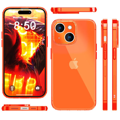 NALIA Neon Silikonhülle für iPhone 15 Plus – Knallige Signal-Farbe & Linsenschutz – VIBE (Transparentes Case) – Marke aus Berlin Orange NALIA Neon Hülle