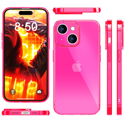 NALIA Neon Silikonhülle für iPhone 15 Plus – Knallige Signal-Farbe & Linsenschutz – VIBE (Transparentes Case) – Marke aus Berlin Pink NALIA Neon Hülle