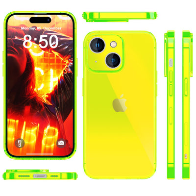 NALIA Neon Silikonhülle für iPhone 15 Plus – Knallige Signal-Farbe & Linsenschutz – VIBE (Transparentes Case) – Marke aus Berlin Gelb NALIA Neon Hülle