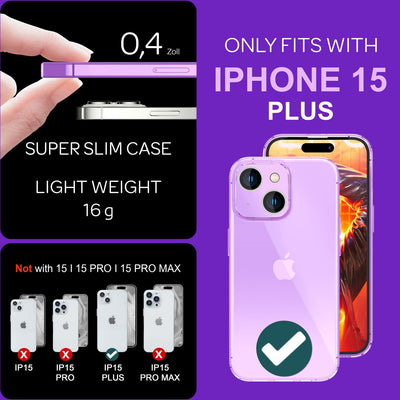 NALIA Neon Silikonhülle für iPhone 15 Plus – Knallige Signal-Farbe & Linsenschutz – VIBE (Transparentes Case) – Marke aus Berlin Lila NALIA Neon Hülle
