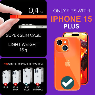 NALIA Neon Silikonhülle für iPhone 15 Plus – Knallige Signal-Farbe & Linsenschutz – VIBE (Transparentes Case) – Marke aus Berlin Orange NALIA Neon Hülle