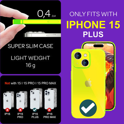 NALIA Neon Silikonhülle für iPhone 15 Plus – Knallige Signal-Farbe & Linsenschutz – VIBE (Transparentes Case) – Marke aus Berlin Gelb NALIA Neon Hülle