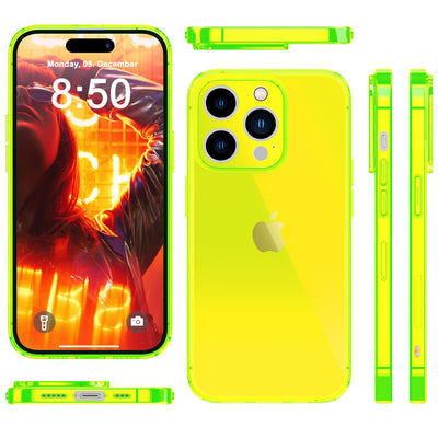 NALIA Neon Silikonhülle für iPhone 15 Pro – Knallige Signal-Farbe & Linsenschutz – VIBE (Transparentes Case) – Marke aus Berlin