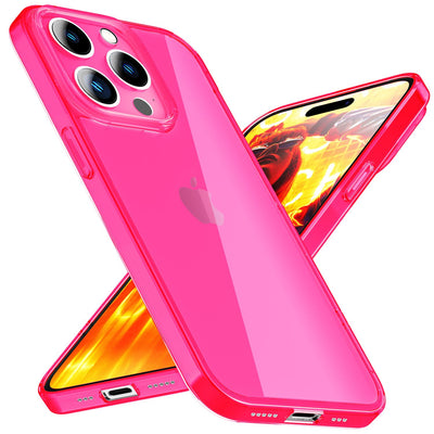 NALIA Neon Silikonhülle für iPhone 15 Pro Max – Knallige Signal-Farbe & Linsenschutz – VIBE (Transparentes Case) – Marke aus Berlin Pink NALIA Neon Hülle