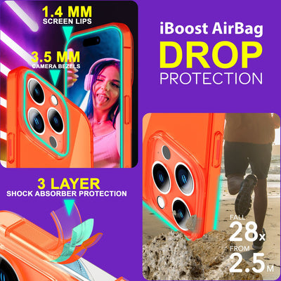 NALIA Neon Silikonhülle für iPhone 15 Pro Max – Knallige Signal-Farbe & Linsenschutz – VIBE (Transparentes Case) – Marke aus Berlin Orange NALIA Neon Hülle