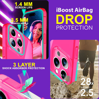 NALIA Neon Silikonhülle für iPhone 15 Pro Max – Knallige Signal-Farbe & Linsenschutz – VIBE (Transparentes Case) – Marke aus Berlin Pink NALIA Neon Hülle