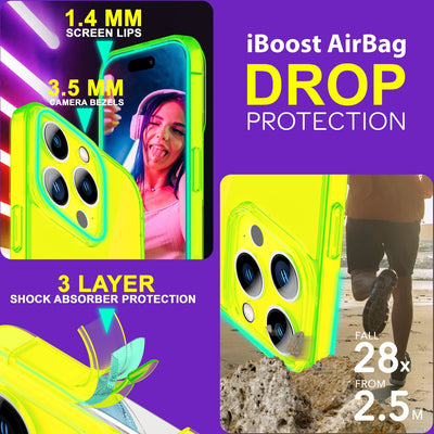 NALIA Neon Silikonhülle für iPhone 15 Pro Max – Knallige Signal-Farbe & Linsenschutz – VIBE (Transparentes Case) – Marke aus Berlin Gelb NALIA Neon Hülle