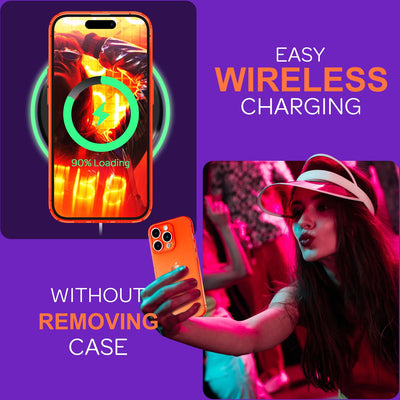 NALIA Neon Silikonhülle für iPhone 15 Pro Max – Knallige Signal-Farbe & Linsenschutz – VIBE (Transparentes Case) – Marke aus Berlin Orange NALIA Neon Hülle