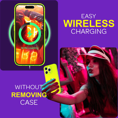 NALIA Neon Silikonhülle für iPhone 15 Pro Max – Knallige Signal-Farbe & Linsenschutz – VIBE (Transparentes Case) – Marke aus Berlin Gelb NALIA Neon Hülle