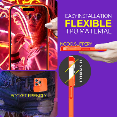 NALIA Neon Silikonhülle für iPhone 15 Pro Max – Knallige Signal-Farbe & Linsenschutz – VIBE (Transparentes Case) – Marke aus Berlin Orange NALIA Neon Hülle