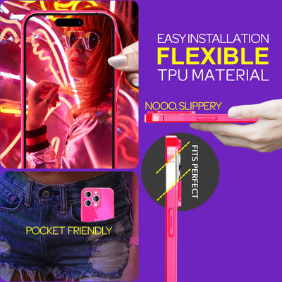 NALIA Neon Silikonhülle für iPhone 15 Pro Max – Knallige Signal-Farbe & Linsenschutz – VIBE (Transparentes Case) – Marke aus Berlin Pink NALIA Neon Hülle