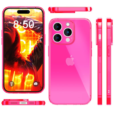 NALIA Neon Silikonhülle für iPhone 15 Pro Max – Knallige Signal-Farbe & Linsenschutz – VIBE (Transparentes Case) – Marke aus Berlin Pink NALIA Neon Hülle