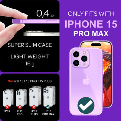 NALIA Neon Silikonhülle für iPhone 15 Pro Max – Knallige Signal-Farbe & Linsenschutz – VIBE (Transparentes Case) – Marke aus Berlin Lila NALIA Neon Hülle