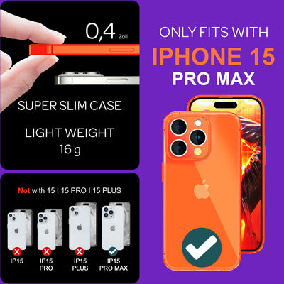 NALIA Neon Silikonhülle für iPhone 15 Pro Max – Knallige Signal-Farbe & Linsenschutz – VIBE (Transparentes Case) – Marke aus Berlin Orange NALIA Neon Hülle