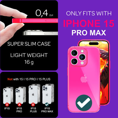 NALIA Neon Silikonhülle für iPhone 15 Pro Max – Knallige Signal-Farbe & Linsenschutz – VIBE (Transparentes Case) – Marke aus Berlin Pink NALIA Neon Hülle