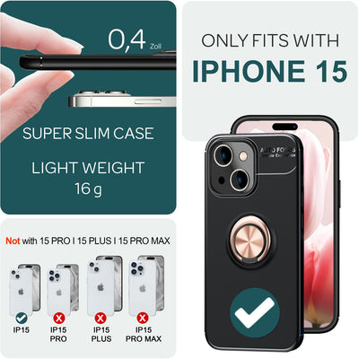 NALIA Ringhülle für iPhone 15 – Ring-Ständer 360° & für Magnet-Halter – GRIP360 (Mattiertes Silikon Case) – Marke aus Berlin Rose Gold NALIA Protective Hülle