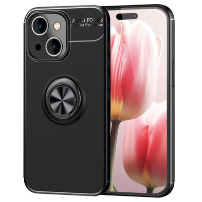 NALIA Ringhülle für iPhone 15 Plus – Ring-Ständer 360° & für Magnet-Halter – GRIP360 (Mattiertes Silikon Case) – Marke aus Berlin Schwarz NALIA Protective Hülle
