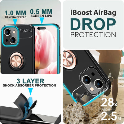 NALIA Ringhülle für iPhone 15 Plus – Ring-Ständer 360° & für Magnet-Halter – GRIP360 (Mattiertes Silikon Case) – Marke aus Berlin Rose Gold NALIA Protective Hülle