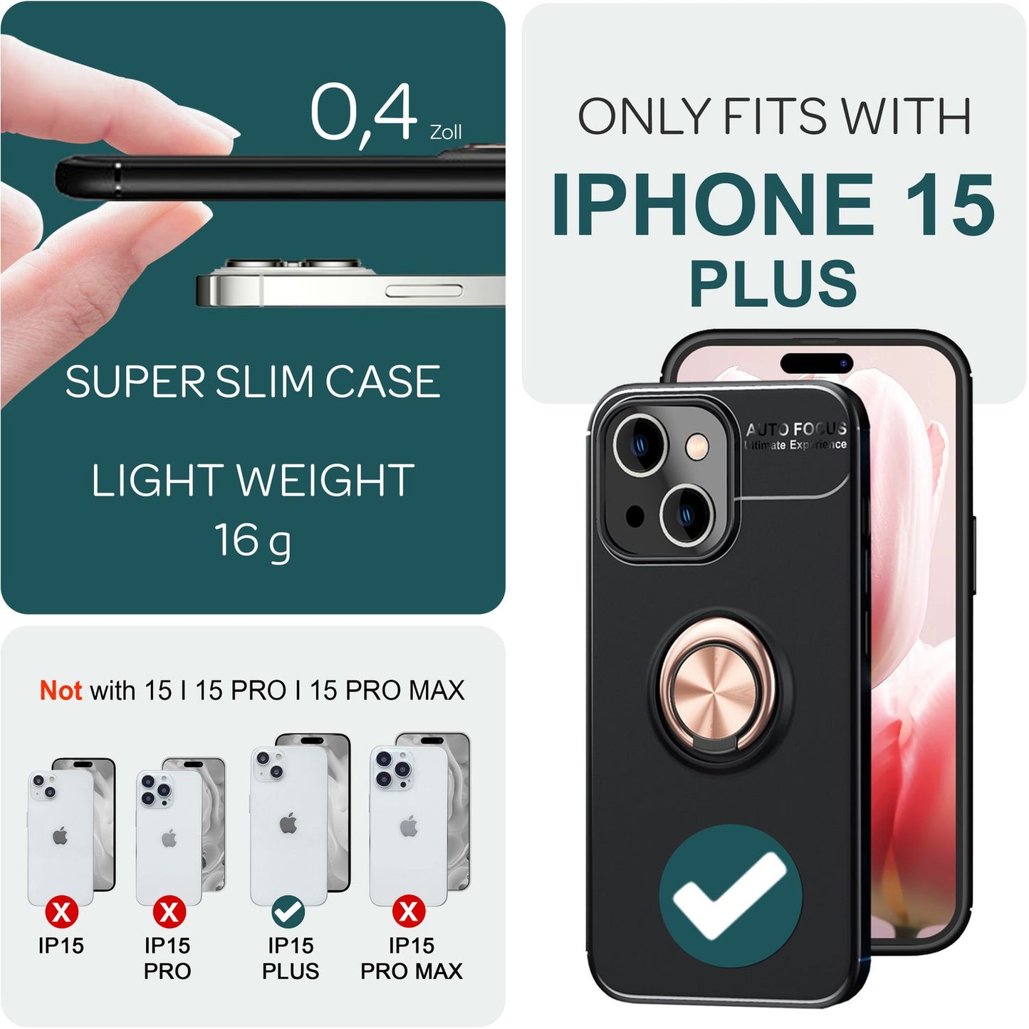 Hülle mit Ring für iPhone 15 Plus Silikon Handyhülle Case Schutz Cover Ringhülle