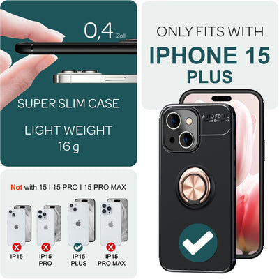 NALIA Ringhülle für iPhone 15 Plus – Ring-Ständer 360° & für Magnet-Halter – GRIP360 (Mattiertes Silikon Case) – Marke aus Berlin Rose Gold NALIA Protective Hülle