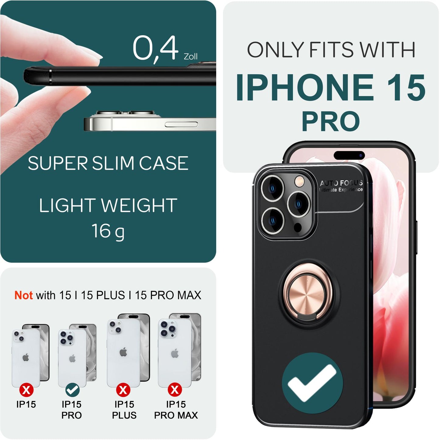 Hülle mit Ring für iPhone 15 Pro Silikon Handyhülle Case Schutz Cover Ringhülle