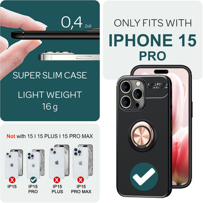 NALIA Ringhülle für iPhone 15 Pro – Ring-Ständer 360° & für Magnet-Halter – GRIP360 (Mattiertes Silikon Case) – Marke aus Berlin Rose Gold NALIA Protective Hülle