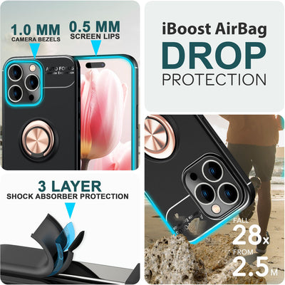 NALIA Ringhülle für iPhone 15 Pro Max – Ring-Ständer 360° & für Magnet-Halter – GRIP360 (Mattiertes Silikon Case) – Marke aus Berlin Rose Gold NALIA Protective Hülle