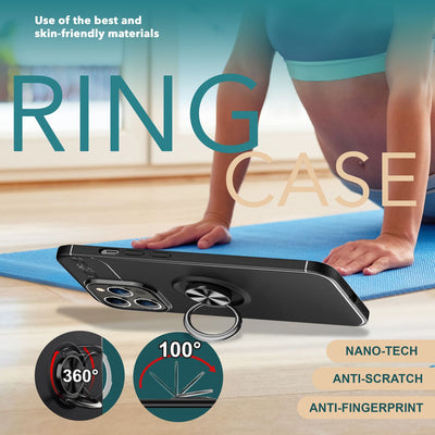 NALIA Ringhülle für iPhone 15 Pro Max – Ring-Ständer 360° & für Magnet-Halter – GRIP360 (Mattiertes Silikon Case) – Marke aus Berlin Schwarz NALIA Protective Hülle