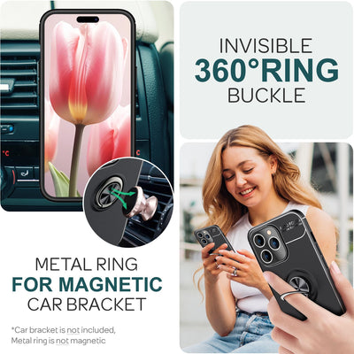NALIA Ringhülle für iPhone 15 Pro Max – Ring-Ständer 360° & für Magnet-Halter – GRIP360 (Mattiertes Silikon Case) – Marke aus Berlin Schwarz NALIA Protective Hülle