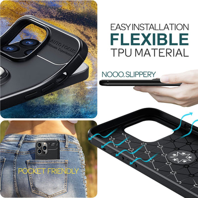 NALIA Ringhülle für iPhone 15 Pro Max – Ring-Ständer 360° & für Magnet-Halter – GRIP360 (Mattiertes Silikon Case) – Marke aus Berlin Schwarz NALIA Protective Hülle