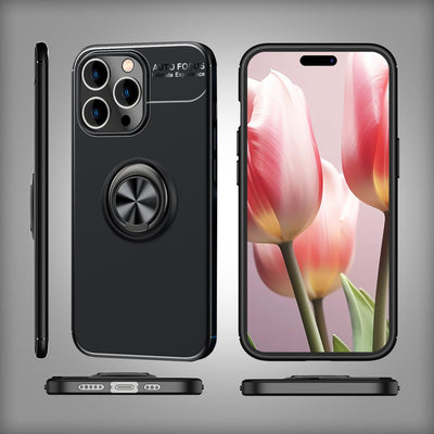 NALIA Ringhülle für iPhone 15 Pro Max – Ring-Ständer 360° & für Magnet-Halter – GRIP360 (Mattiertes Silikon Case) – Marke aus Berlin Schwarz NALIA Protective Hülle