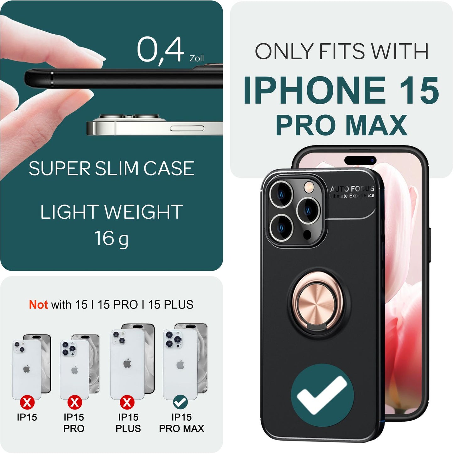 Hülle mit Ring für iPhone 15 Pro Max Silikon Handyhülle Schutz Case Ringhülle