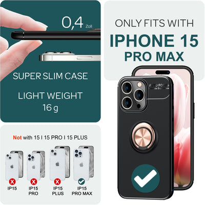NALIA Ringhülle für iPhone 15 Pro Max – Ring-Ständer 360° & für Magnet-Halter – GRIP360 (Mattiertes Silikon Case) – Marke aus Berlin Rose Gold NALIA Protective Hülle