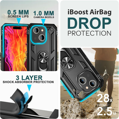NALIA Panzerhülle für iPhone 15 – Ring-Ständer 360° & Magnet-Halterung Kompatibel – RINGDEFEND (Stoßfestes Outdoor Case) – Marke aus Berlin Schwarz NALIA Protective Hülle