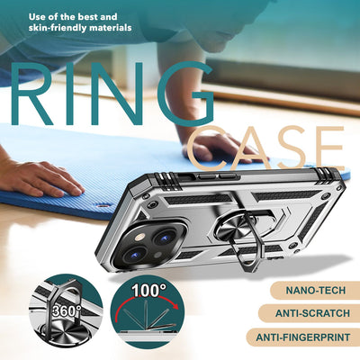 NALIA Panzerhülle für iPhone 15 – Ring-Ständer 360° & Magnet-Halterung Kompatibel – RINGDEFEND (Stoßfestes Outdoor Case) – Marke aus Berlin Silber NALIA Protective Hülle