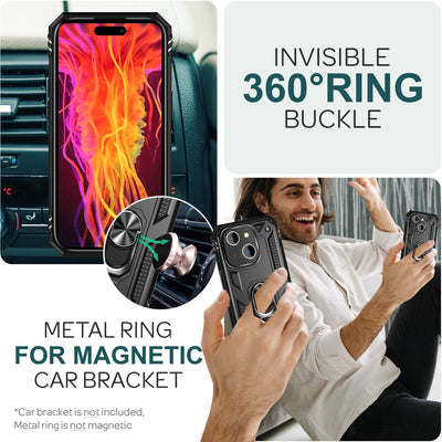 NALIA Panzerhülle für iPhone 15 – Ring-Ständer 360° & Magnet-Halterung Kompatibel – RINGDEFEND (Stoßfestes Outdoor Case) – Marke aus Berlin Schwarz NALIA Protective Hülle