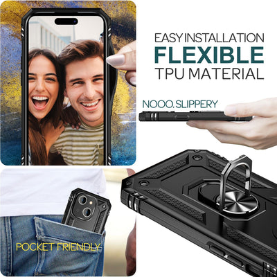 NALIA Panzerhülle für iPhone 15 – Ring-Ständer 360° & Magnet-Halterung Kompatibel – RINGDEFEND (Stoßfestes Outdoor Case) – Marke aus Berlin Schwarz NALIA Protective Hülle