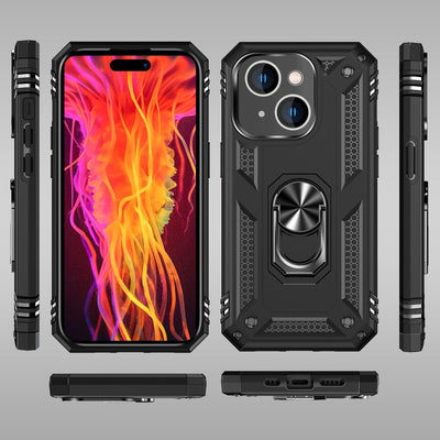 NALIA Panzerhülle für iPhone 15 – Ring-Ständer 360° & Magnet-Halterung Kompatibel – RINGDEFEND (Stoßfestes Outdoor Case) – Marke aus Berlin Schwarz NALIA Protective Hülle