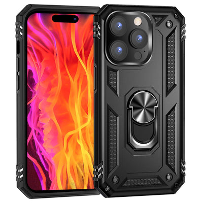 NALIA Panzerhülle für iPhone 15 Pro – Ring-Ständer 360° & Magnet-Halterung Kompatibel – RINGDEFEND (Stoßfestes Outdoor Case) – Marke aus Berlin Schwarz NALIA Protective Hülle