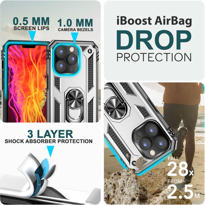 NALIA Panzerhülle für iPhone 15 Pro – Ring-Ständer 360° & Magnet-Halterung Kompatibel – RINGDEFEND (Stoßfestes Outdoor Case) – Marke aus Berlin Silber NALIA Protective Hülle