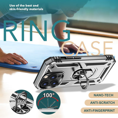 NALIA Panzerhülle für iPhone 15 Pro – Ring-Ständer 360° & Magnet-Halterung Kompatibel – RINGDEFEND (Stoßfestes Outdoor Case) – Marke aus Berlin Silber NALIA Protective Hülle