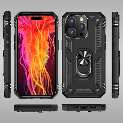 NALIA Panzerhülle für iPhone 15 Pro – Ring-Ständer 360° & Magnet-Halterung Kompatibel – RINGDEFEND (Stoßfestes Outdoor Case) – Marke aus Berlin Schwarz NALIA Protective Hülle
