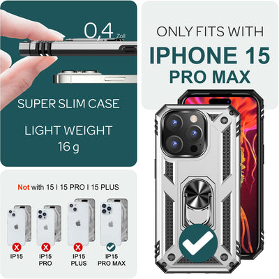 iPhone 15 Pro Max Handyhülle Outdoor NALIA Case Cover 360° Ring robust Silber NALIA Protective Hülle
