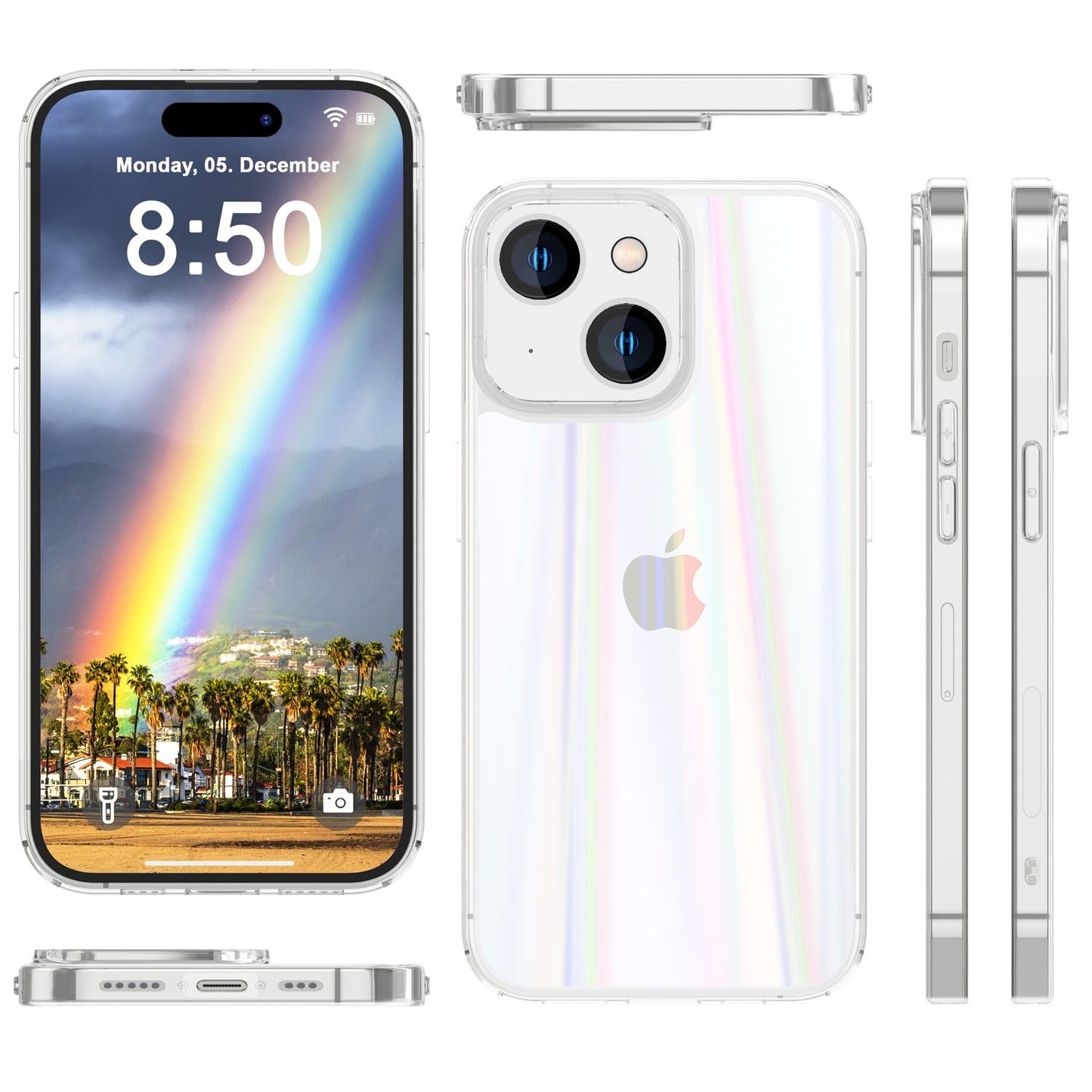 Hülle aus Glas für iPhone 15 Regenbogen Handyhülle Klar Hard Case Schutz Cover