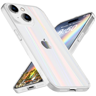 NALIA Transparente Glashülle für iPhone 15 Plus – Holografischer Prisma-Effekt (Regenbogen Schimmer) – 9H Hartglas & Anti-Gelb – AURORA – Marke aus Berlin Default Title NALIA Protective Hülle