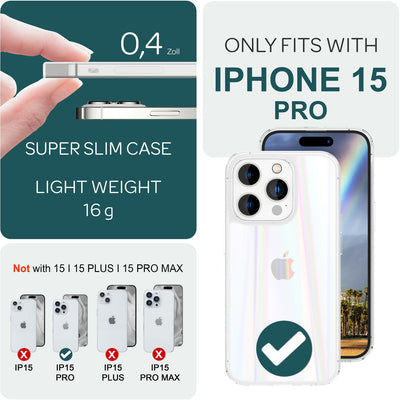 NALIA Transparente Glashülle für iPhone 15 Pro – Holografischer Prisma-Effekt (Regenbogen Schimmer) – 9H Hartglas & Anti-Gelb – AURORA – Marke aus Berlin Default Title NALIA Protective Hülle